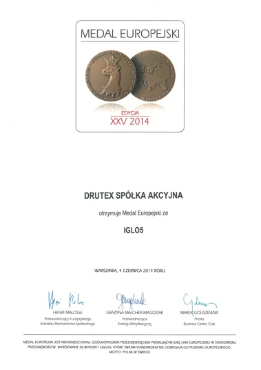 Medal Europejski 2014 dla DRUTEX-u