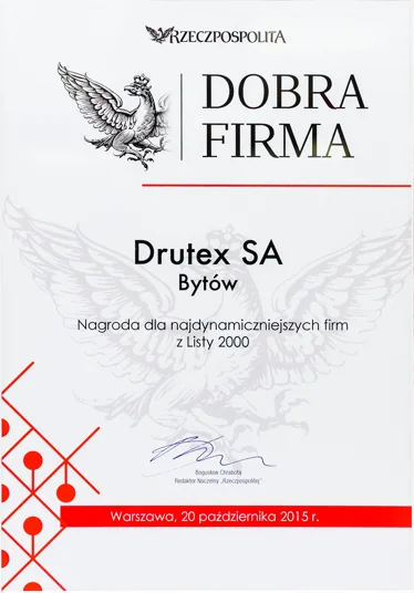 DRUTEX w gronie dwudziestu najlepszych polskich przedsiębiorstw.