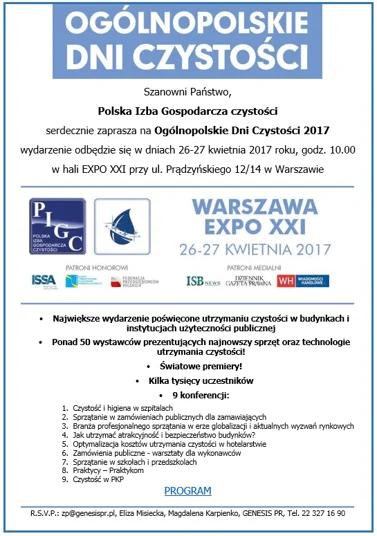 Zaproszenie na Ogólnopolskie Dni Czystości 2017