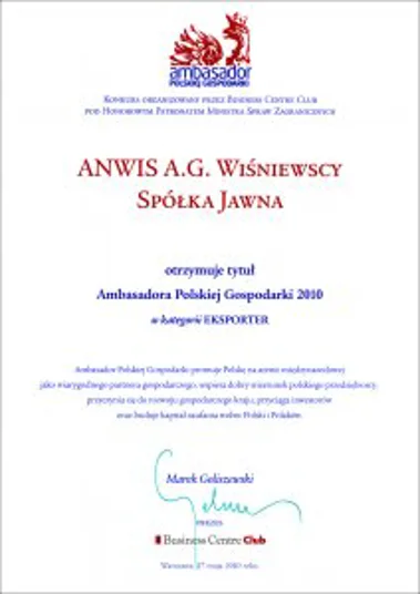 ANWIS – Ambasadorem gospodarki RP